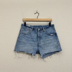 LEVI'S Premium 501 '93 High-Rise Cut-Off Jean Shorts Button Fly in Blue